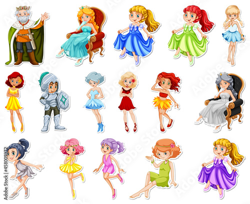 Sticker set with different fairytale cartoon characters