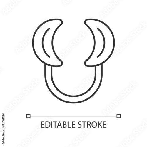 Dental lip retractor linear icon. Access to oral cavity. Wide mouth opening for dental procedure. Thin line customizable illustration. Contour symbol. Vector isolated outline drawing. Editable stroke