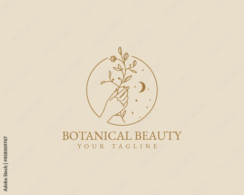 Botanical Hand Drawn Logo with Wild Flower and Leaves. Logo for spa and beauty salon, boutique, organic shop, wedding, floral designer, interior, photography, cosmetic. Floral element Botanical Hand Drawn Logo with Wild Flower and Leaves. Logo for spa and beauty salon, boutique, organic shop, wedding, floral designer, interior, photography, cosmetic. Floral element