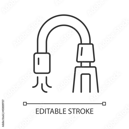 Suction device linear icon. Medical equipment. Removing liquid obstructions from patient mouth. Thin line customizable illustration. Contour symbol. Vector isolated outline drawing. Editable stroke