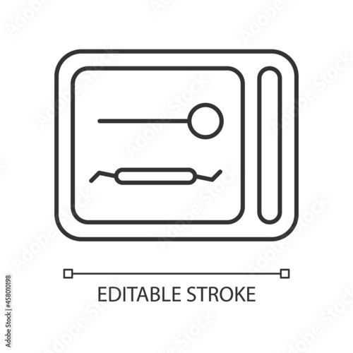 UV sterilizer disinfection box linear icon. UV light device. Disinfecting medical tools. Thin line customizable illustration. Contour symbol. Vector isolated outline drawing. Editable stroke