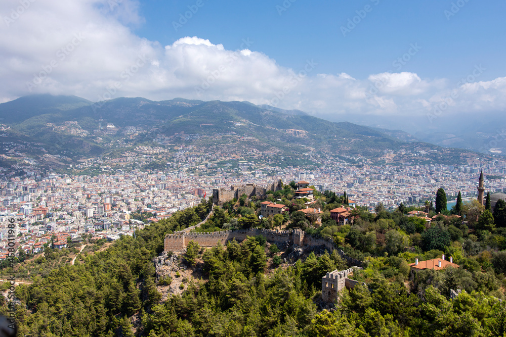 View of the medieval fortress and turkish resort town of Alanya