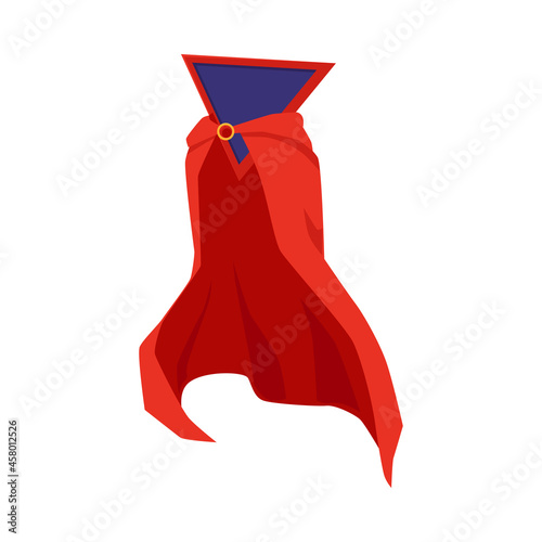 Superhero cape from red silk fabric with triangle shield a vector illustration