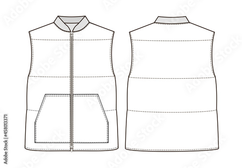 Fashion technical drawing of  puffer vest with zip