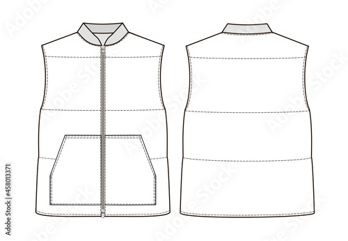 Fashion technical drawing of  puffer vest with zip photo