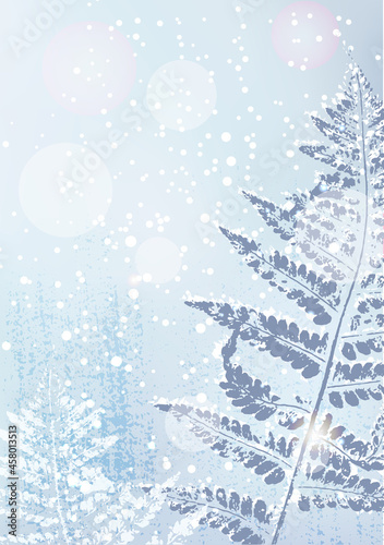 winter snowy vector background with hand drawn floral elements