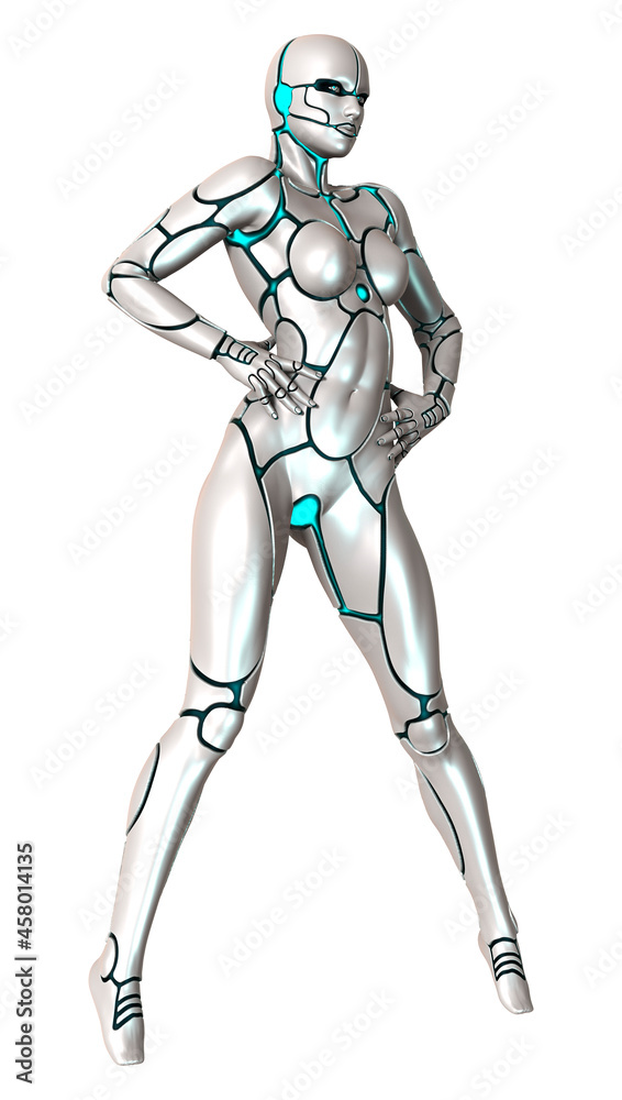 3D Rendering Female Robot on White 3D Rendering Female Robot on White