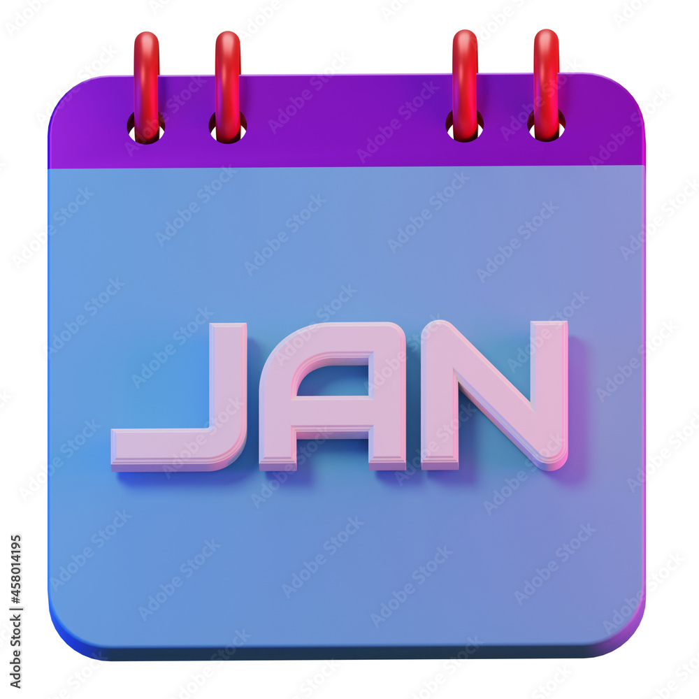3D Render isolated symbol of calendar january months for daily reminder or planning 3D Render isolated symbol of calendar january months for daily reminder or planning