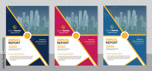 Multiple color variations brochure cover modern layout, annual report, poster, flyer template design.	