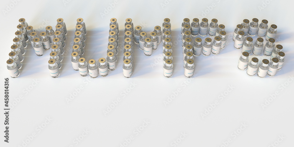 Medical vials form MUMPS text, 3D rendering Medical vials form MUMPS text, 3D rendering