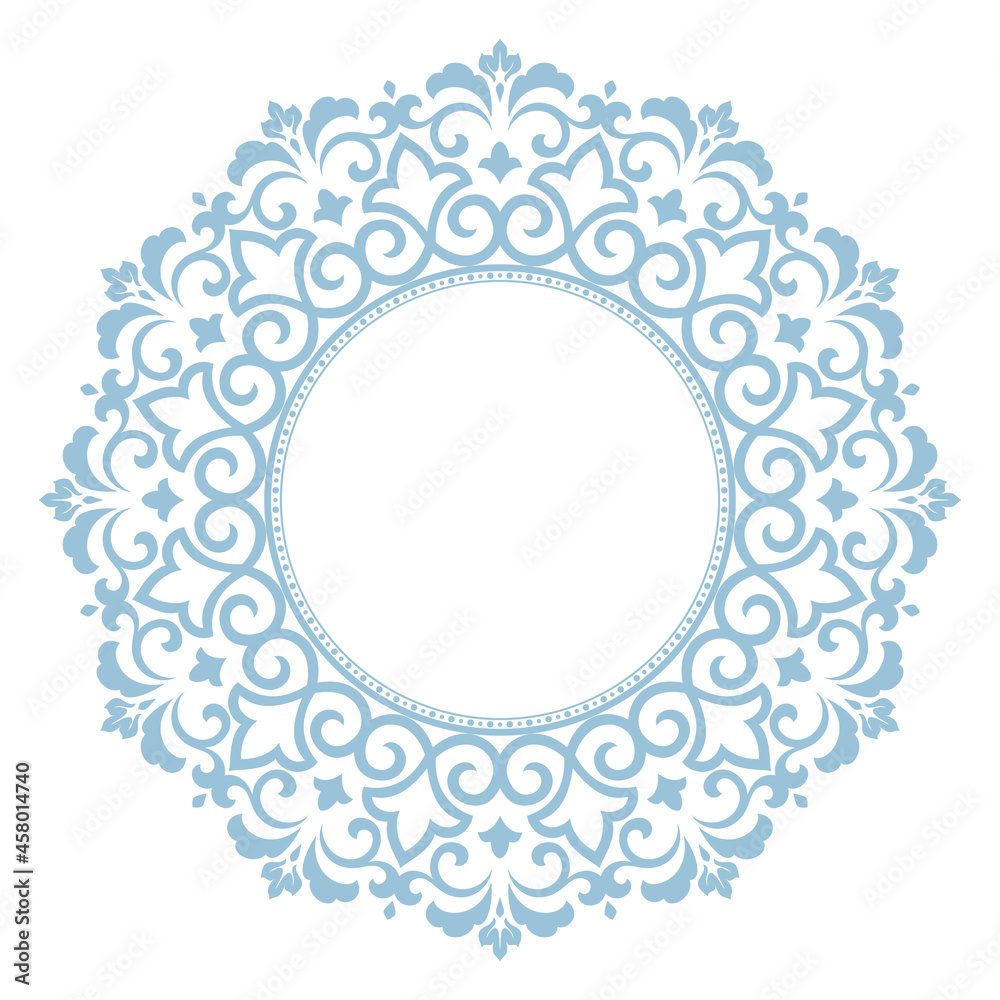 Decorative frame Elegant vector element for design in Eastern style, place for text. Floral blue and white border. Lace illustration for invitations and greeting cards Decorative frame Elegant vector element for design in Eastern style, place for text. Floral blue and white border. Lace illustration for invitations and greeting cards