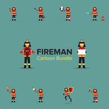 Illustration Batch Vector Graphic of Cartoon Fireman . Bundle. Set