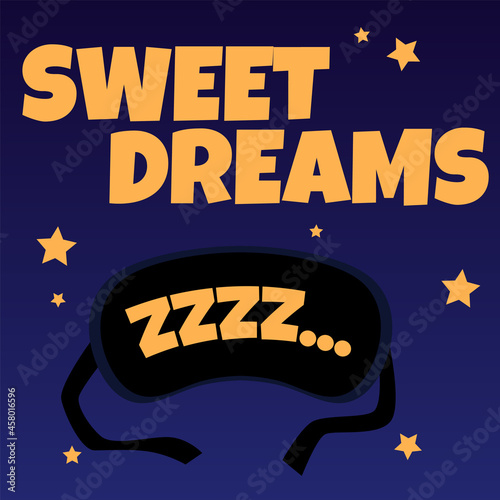 Square card with sleep mask and wishes of sweet dreams at night.