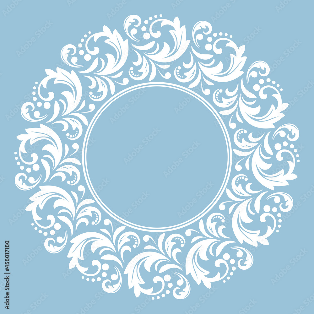 Decorative frame Elegant vector element for design in Eastern style, place for text. Floral blue and white border. Lace illustration for invitations and greeting cards Decorative frame Elegant vector element for design in Eastern style, place for text. Floral blue and white border. Lace illustration for invitations and greeting cards