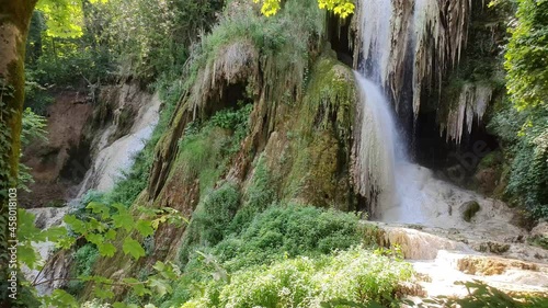 Beautiful thermal waterfall on summer time