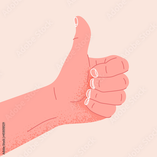 Hand Showing Symbol okay or alright. Gesture of Thumb up. Like Positive. Vector illustration