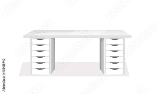 Vector illustration of a white table for work, office, home, computer.