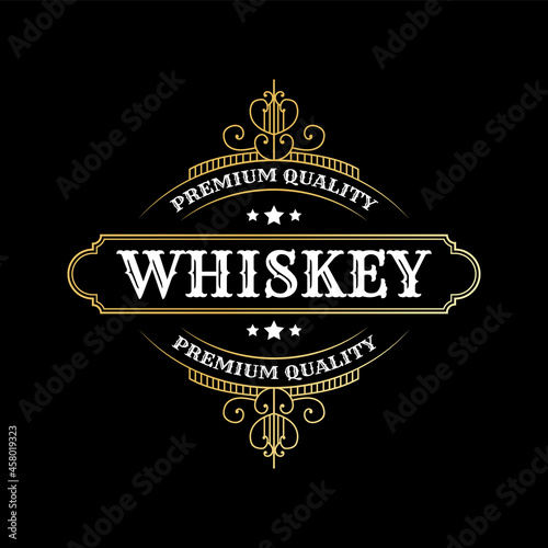 Vintage luxury ornamental logo with floral ornament. Suitable for whiskey, alcohol, beer, brewery, wine, barber shop, tattoo studio, salon, boutique, hotel, shop signage bottle sticker