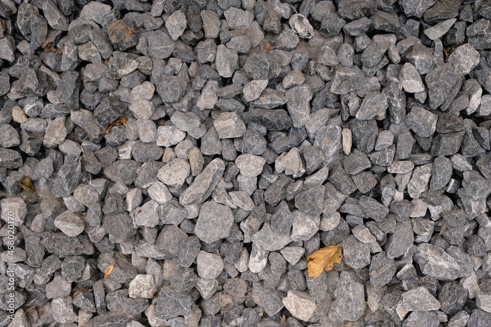 Decorative small gray stones. Yellow leaf and cobweb on the stones. Decorative small gray stones. Yellow leaf and cobweb on the stones.