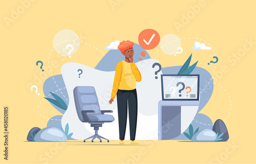 Making confusion. Doubts person surrounded by question marks. Questions dilemma situations. Asking questions. Confused people. Making choice. Being confused. Thinking or make decision. Solving problem
