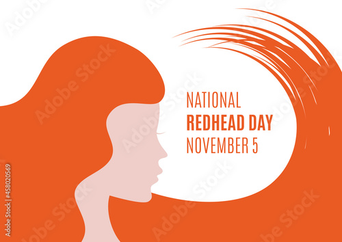 National Redhead Day vector. Beautiful young woman face profile vector. Woman with red hair vector. Redhead Day Poster, November 5. Important day