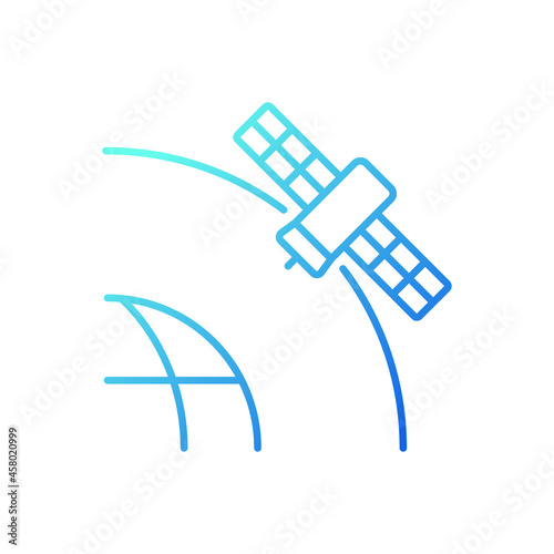 Geostationary Satellite gradient linear vector icon. Rotation of celestial bodies in geostationary orbit. Thin line color symbol. Modern style pictogram. Vector isolated outline drawing