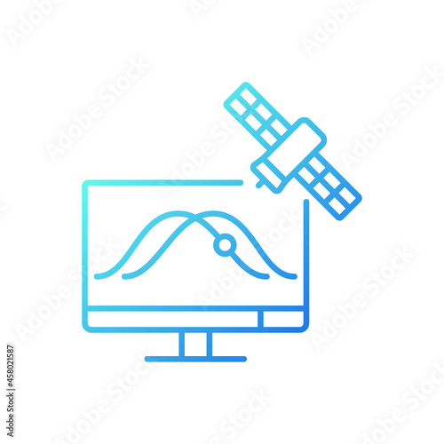 Satellite tracking gradient linear vector icon. Artificial satelites orbits observation through application. Thin line color symbol. Modern style pictogram. Vector isolated outline drawing