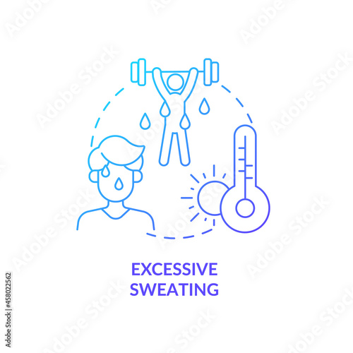 Excessive sweating blue gradient concept icon. Hot weather leads to sweating and heatstroke. Exercising. Dehydration abstract idea thin line illustration. Vector isolated outline color drawing.