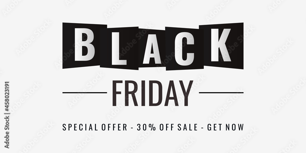 Black Friday special offer 30 percent discount. Black and white lettering isolated on white background