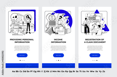 People provide and update personal information, registration claim documents, metaphors set. Tax filing, report your income information. Tax credits and expenses, financial report. Creative metaphor