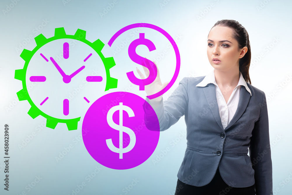 Businesswoman in time is money concept Businesswoman in time is money concept