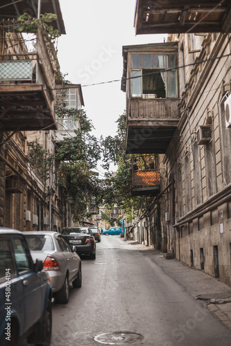 Old street in Baku  Azerbaijan with old houses and balconies. High quality photo
