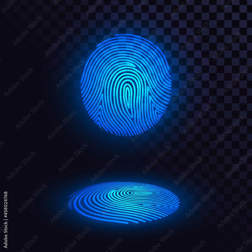 Glowing blue fingerprint top view and side view Glowing blue fingerprint top view and side view
