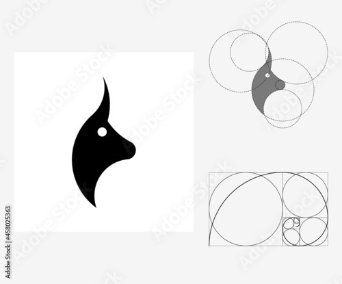 Vector bull in golden ratio style. Editable illustration