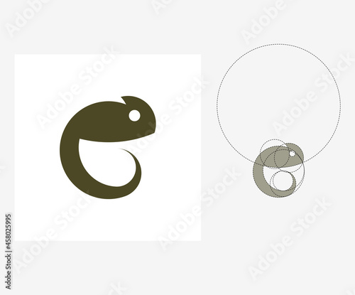 Vector chameleon in golden ratio style. Editable illustration