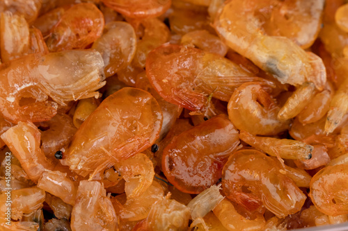 Delicious sweet shrimp traditional processed food Asian style, Small prawn boiled with sugar tasty for preserving food.