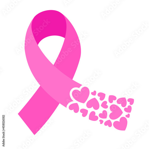 Pink ribbon symbol design with heart shape. Breast Cancer Awareness Month Campaign. Icon design. For poster, banner and t-shirt. Vector Illustration.