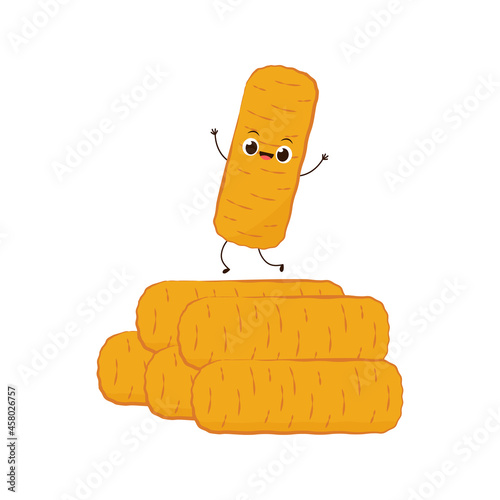 Mozzarella character design. Mozzarella sticks on white background. Cheese stretch.