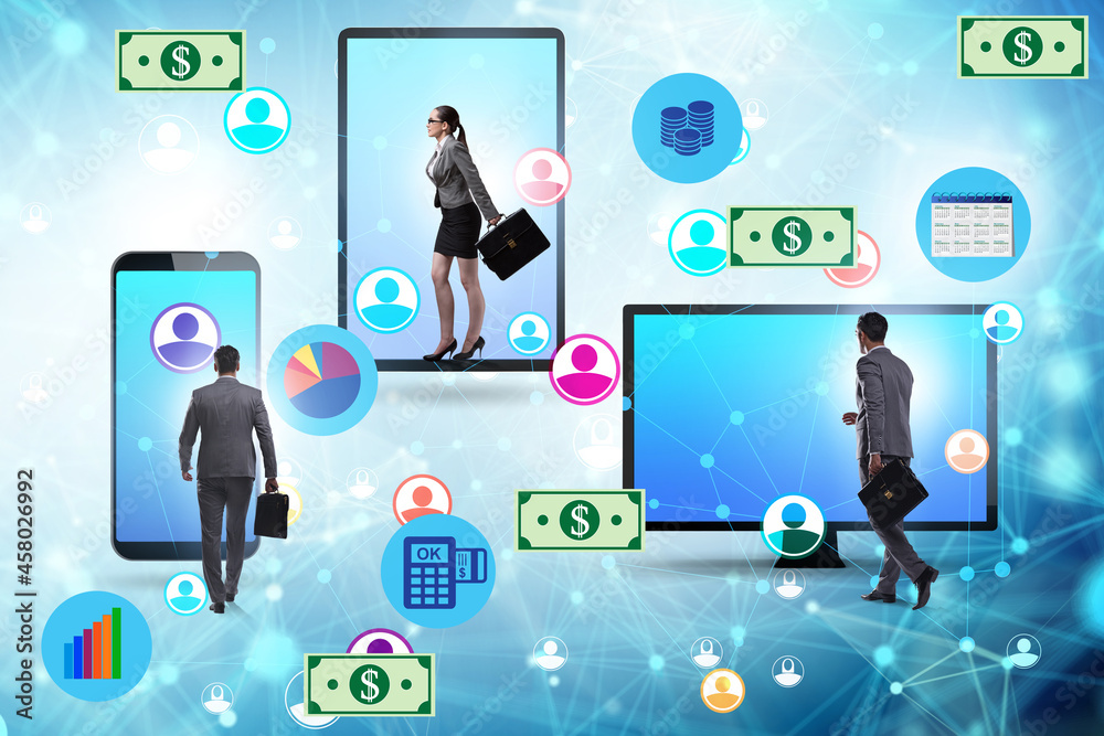 Online currency trading concept with business people