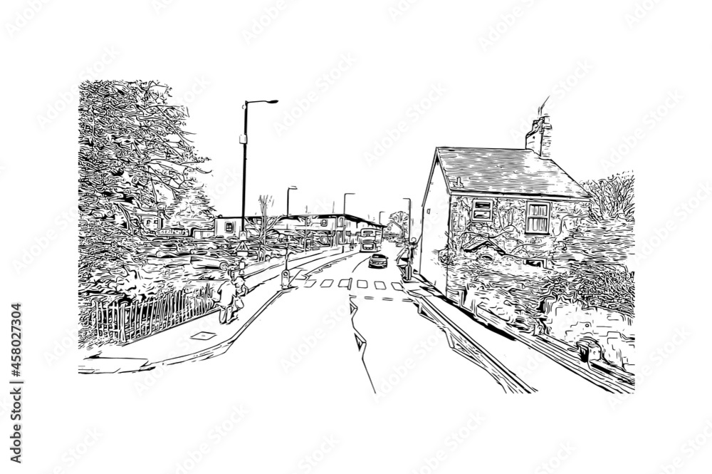 Fototapeta premium Building view with landmark of Kingston upon Hull is the city in England. Hand drawn sketch illustration in vector.
