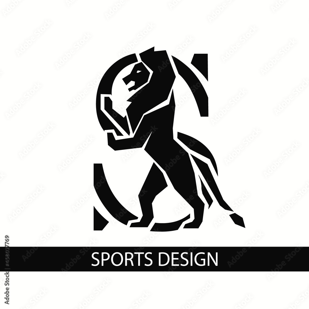 Fototapeta premium Letter S with Lion. Sporty Design. Creative Black Logo with Royal Character. Animal Silhouette. Stylish Template for Brand Name, Sports Club, Business Cards, Printing on Clothing. Vector Illustration