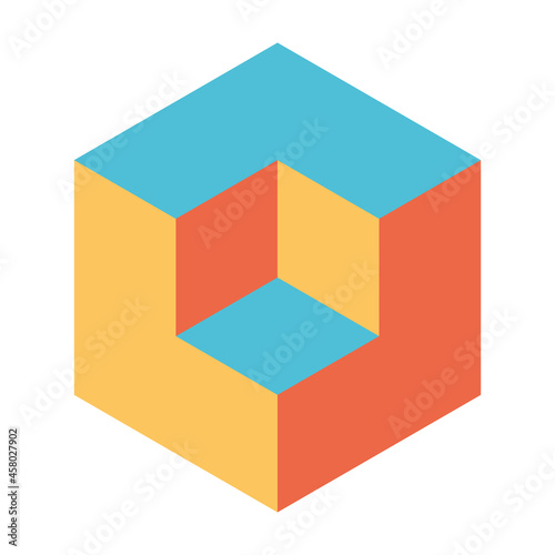Solution design element concept. 3D cube with one cube removed. Vector illustration.