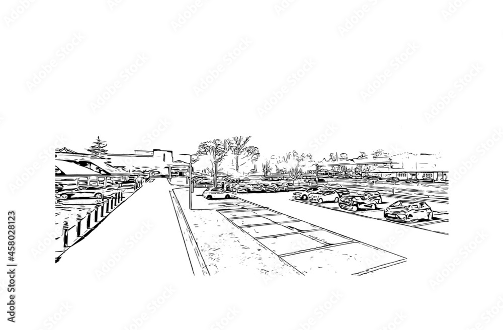 Building view with landmark of Kingston upon Hull is the 
city in England. Hand drawn sketch illustration in vector.