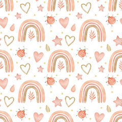 Wandcirkels Kinderkamer patronen Aquarel regenbogen in boho stijl  © KiraKonoshenko