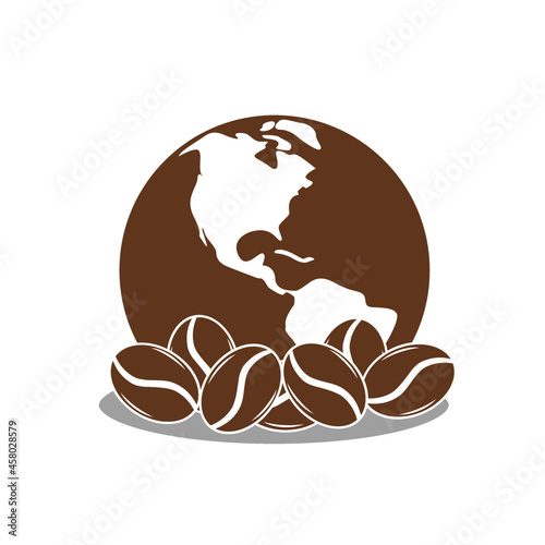 Coffee beans and globe. A symbol of the world coffee day. 