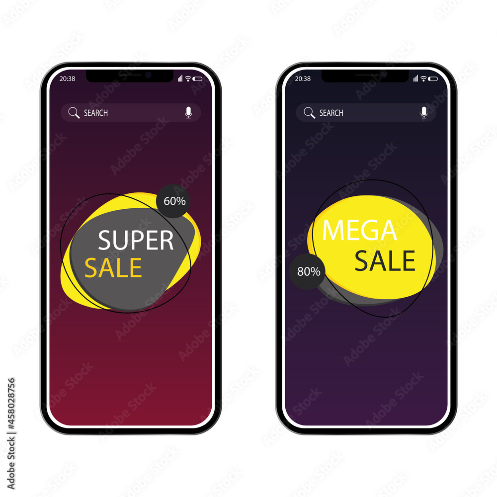 Discount banner icon, sale in smartphone. Vector illustration eps 10 Discount banner icon, sale in smartphone. Vector illustration eps 10