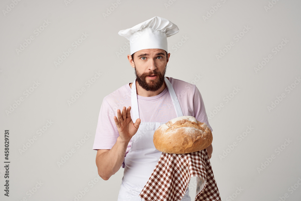 man in apron baking cooking fresh bread man in apron baking cooking fresh bread