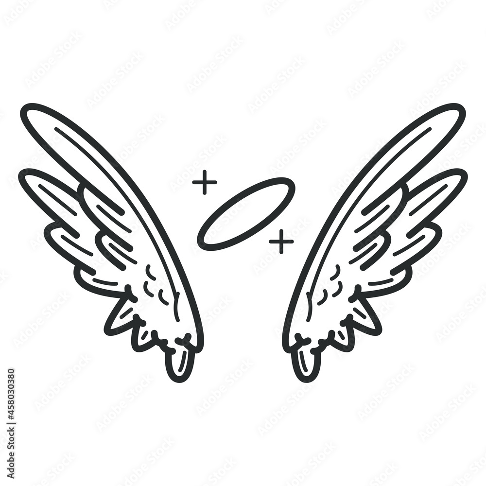 Angel wing with halo vector icon isolated on a white background. Angel wing with halo vector icon isolated on a white background.