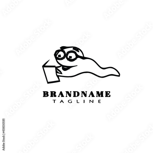 bookworm logo cartoon icon design template black isolated cute illustration