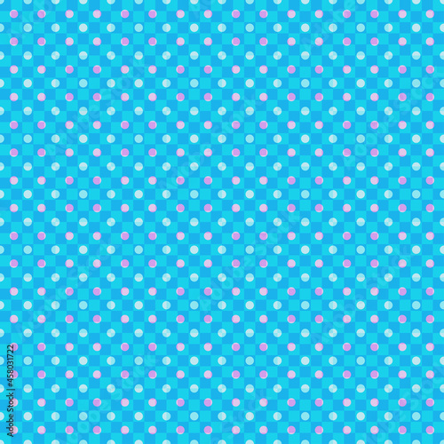 Seamless multicolored pattern with dots. Checkered background. Abstract geometric wallpaper of the surface. Bright colors. Print for polygraphy, posters, t-shirts and textiles. Doodle for design